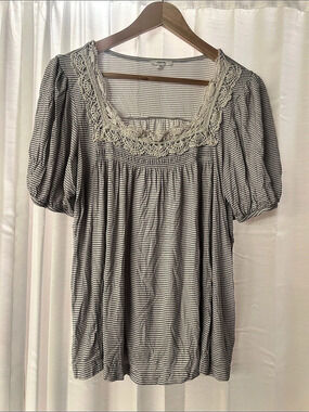 Maurices Striped Embroidered Neck Tunic in Black & White